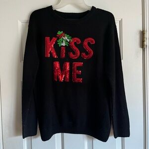 Cute “ugly” Black Christmas Sweater Sequin Mistletoe